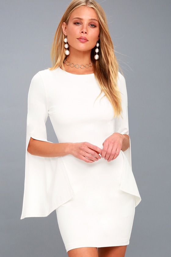 Chic White Dress - Bell Sleeve Dress ...